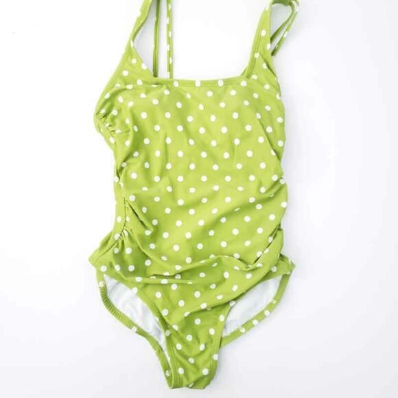 Kona Sol One Piece Swimsuit Polkadot Small Women, Green and White Bathing Suit - Picture 1 of 5